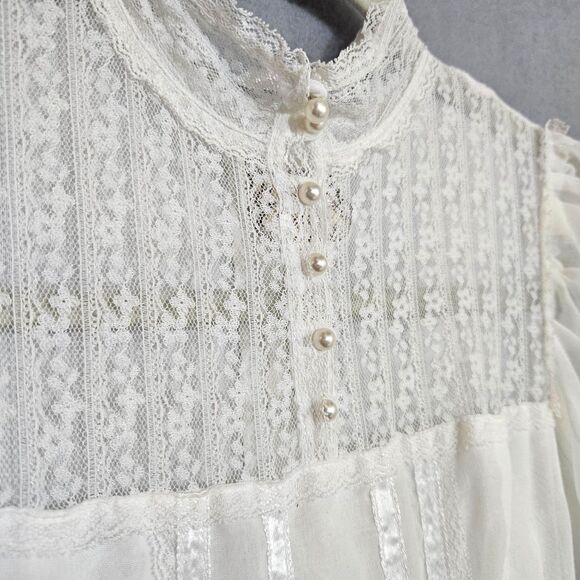 Vintage 70s Gunne Sax White Lace Tiered Wedding Dress Prairie Romantic Bride - Picture 3 of 16